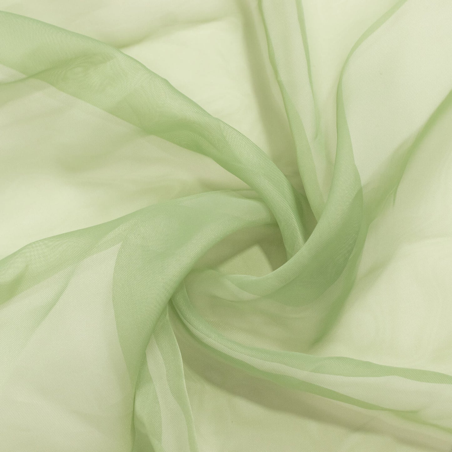 Sage green chiffon curtain panel, durable flame resistant backdrop drapery.