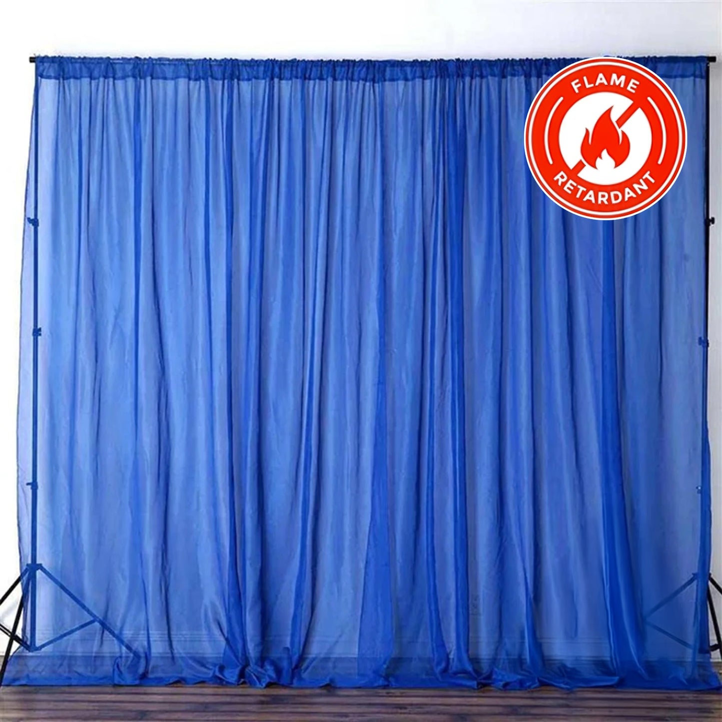 2 Pack Royal Blue Sheer Chiffon Event Curtain Drapes, Durable Flame Resistant Organza Backdrop Event Panels With Rod Pockets - 10ftx10ft