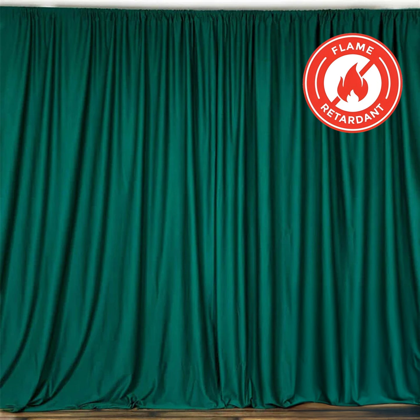 Hunter emerald green backdrop drape curtains, flame resistant and wrinkle free. #whtbkgd
