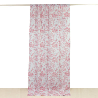 French Toile Polyester Backdrop Curtain – Pink Floral French Toile Polyester Backdrop Curtain – Pink Floral