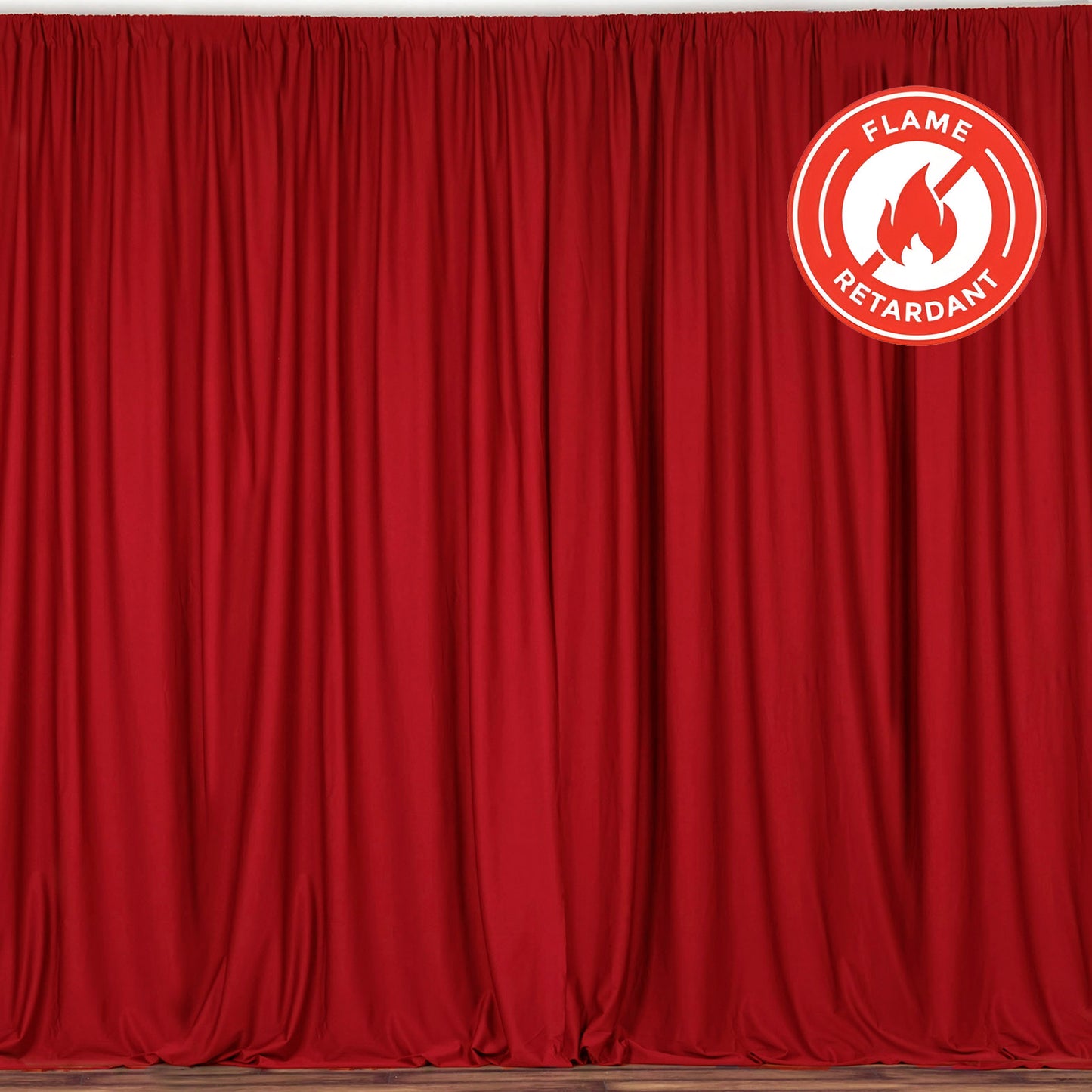 2 Pack | Red Fire Retardant Polyester Curtain Panel Backdrops With Rod Pockets - 10ftx10ft#whtbkgd