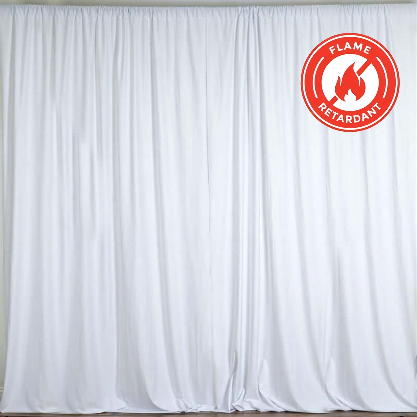 2 Pack | White Fire Retardant Polyester Curtain Panel Backdrops With Rod Pockets - 10ftx10ft#whtbkgd