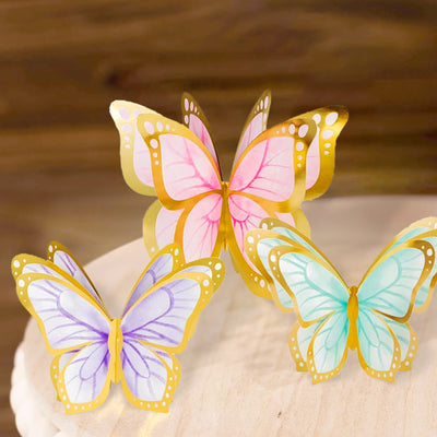 Pastel 3D Butterfly Centerpieces with Gold Foil Accents for Whimsical Event Décor Pastel 3D Butterfly Centerpieces with Gold Foil Accents for Whimsical Event Décor