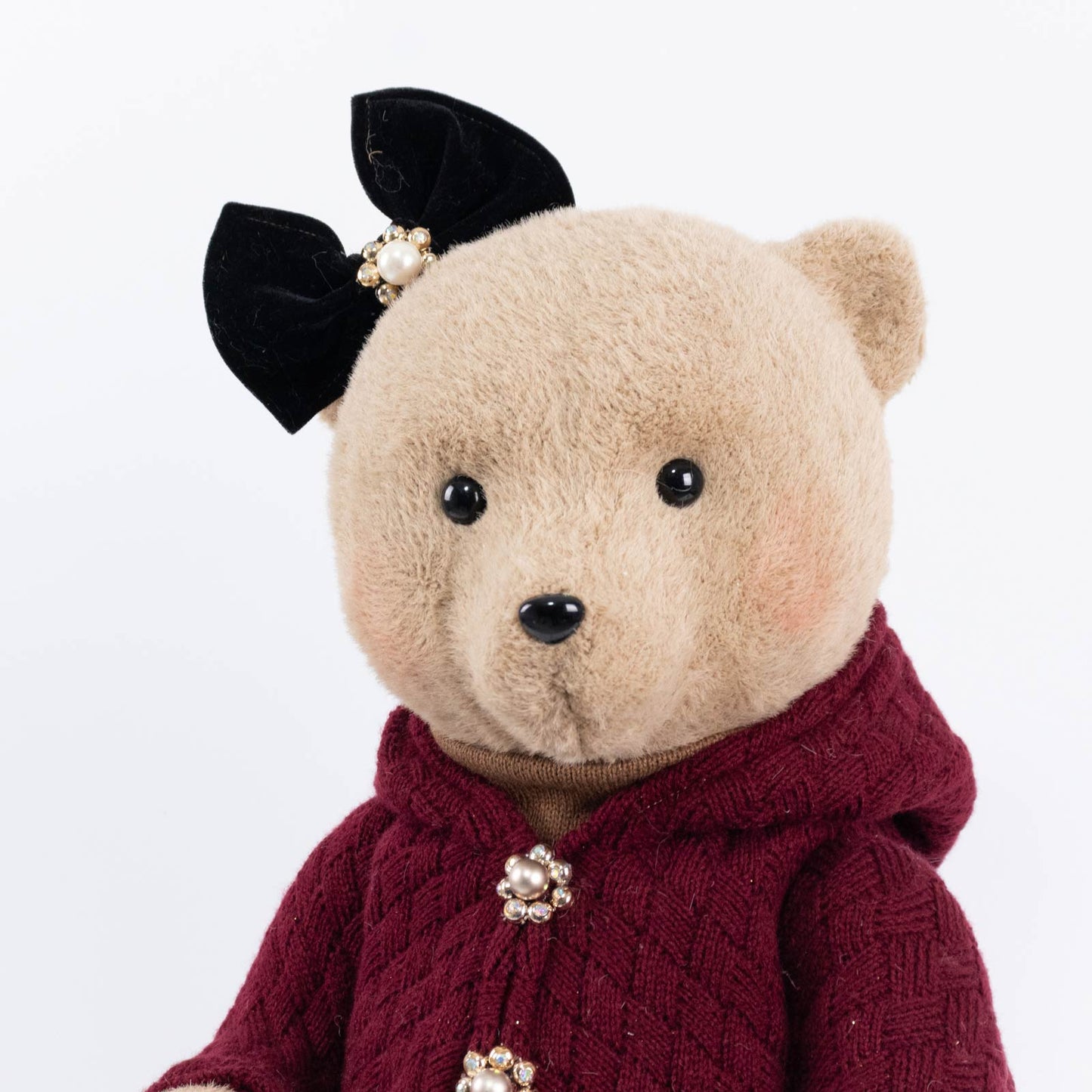 Girl Plush Teddy Bear Christmas Figurine, 28" Tall, Red Knit Jacket & Brown Plaid Skirt - Freestandi