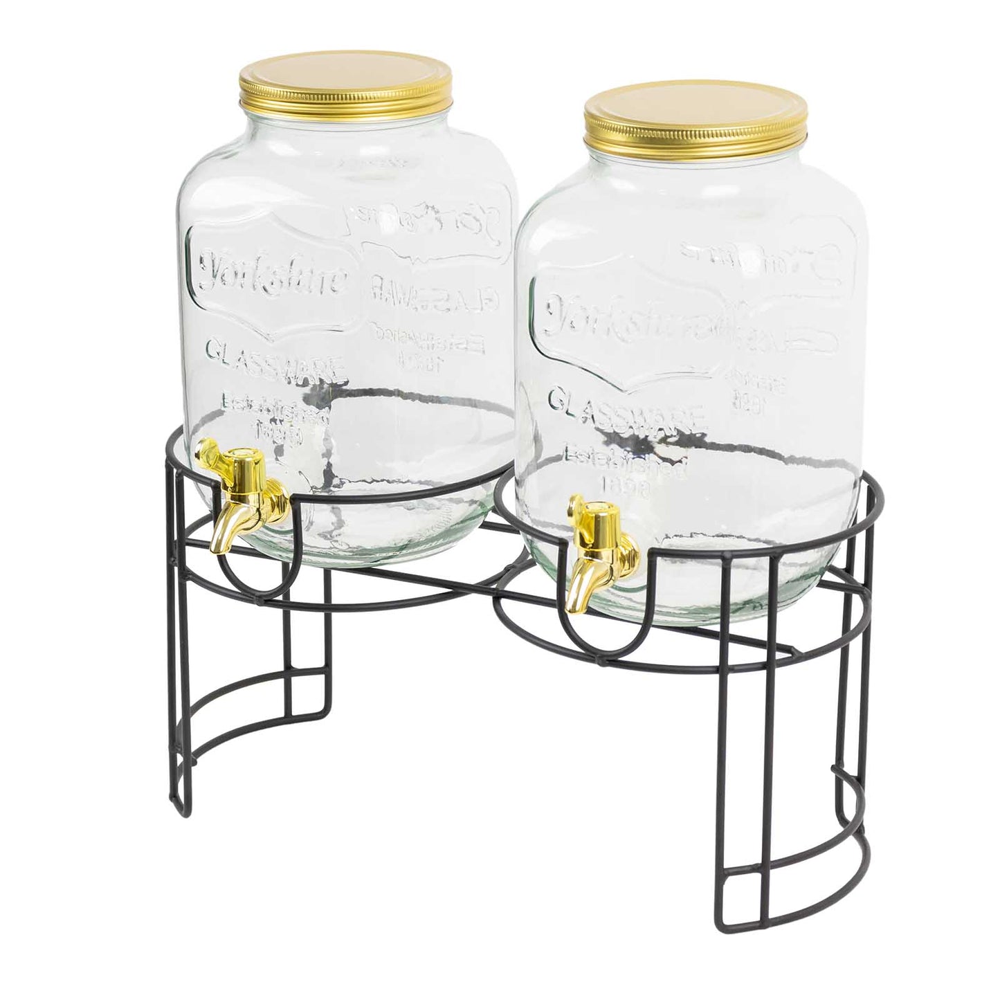 2 Pack Clear Dual Gallon Glass Jars Dispenser With Gold Metal Lids, Juice Beverage Stand With Spigot Included
