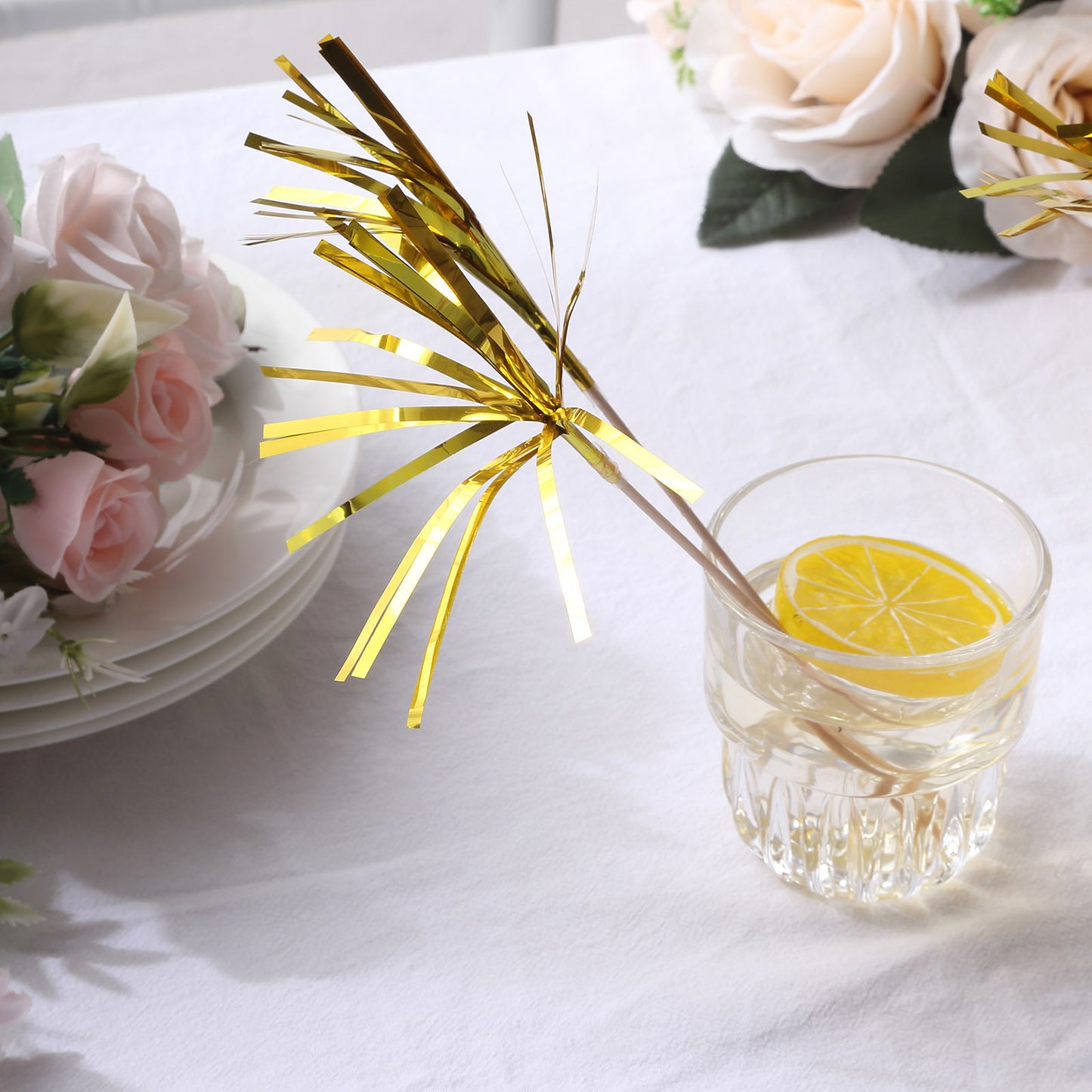 Gold firework frills cake toppers for festive cupcake decorations.