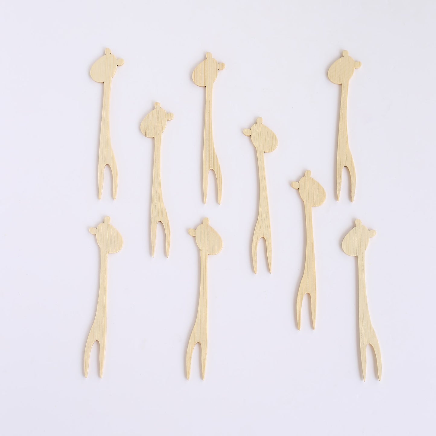 100 Pack Natural Eco Friendly Giraffe Bamboo Mini Forks, 4" Double Pronged Biodegradable Cocktail Picks Disposable Party Supplies