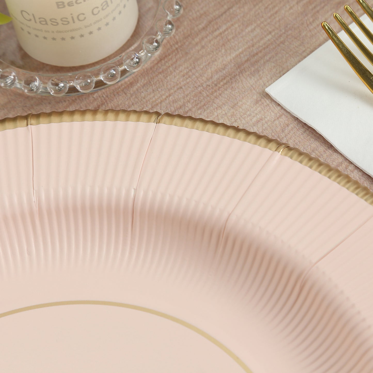 25 Pack Blush Sunray Heavy Duty Paper Charger Plates with Gold Rim, 13" Round Disposable Serving Plates - 350 GSM