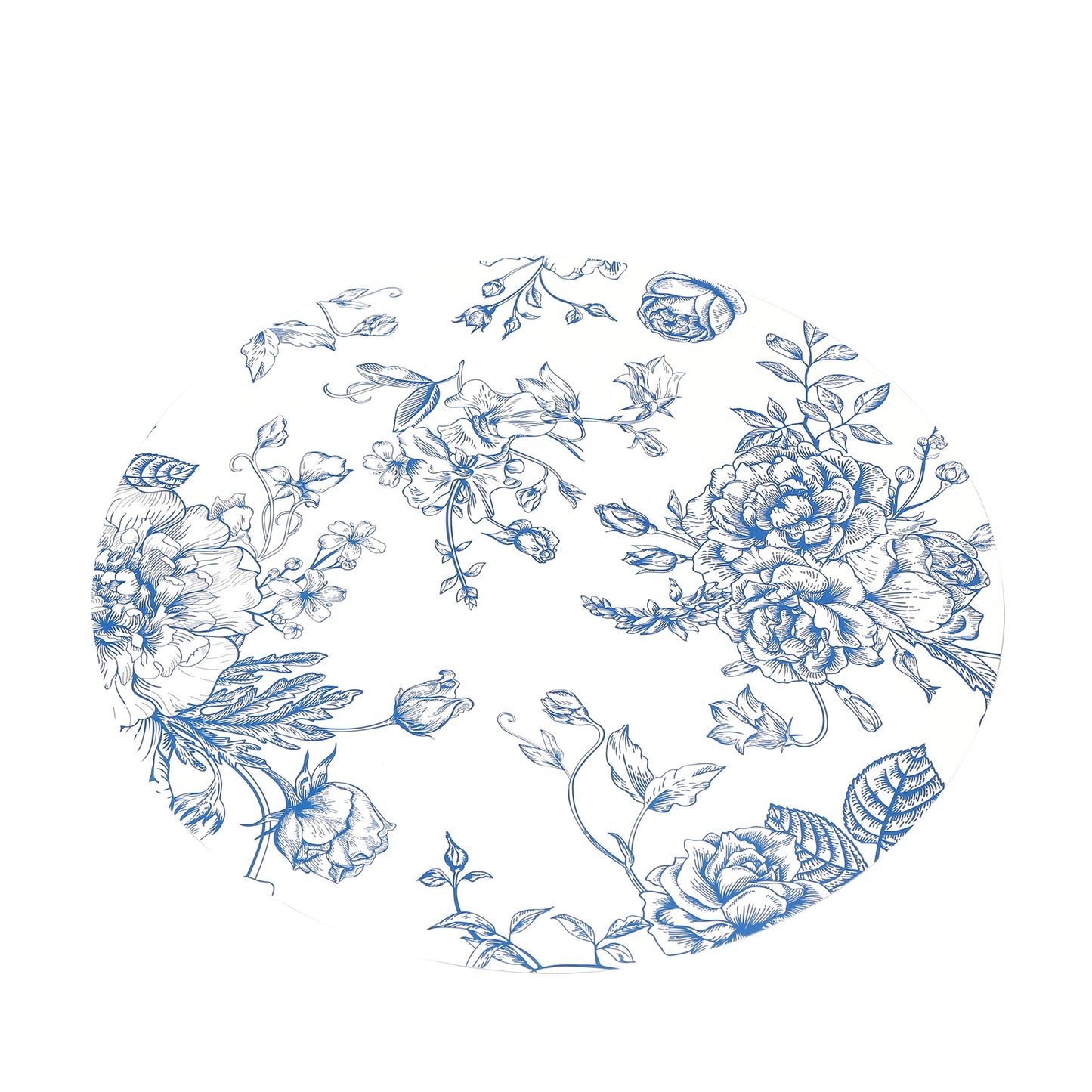 10-Pack Disposable Table Placemats in French Toile Print 13" in Matte White/Blue - Chic Floral Cardboard Placemats for Stylish Table Setting