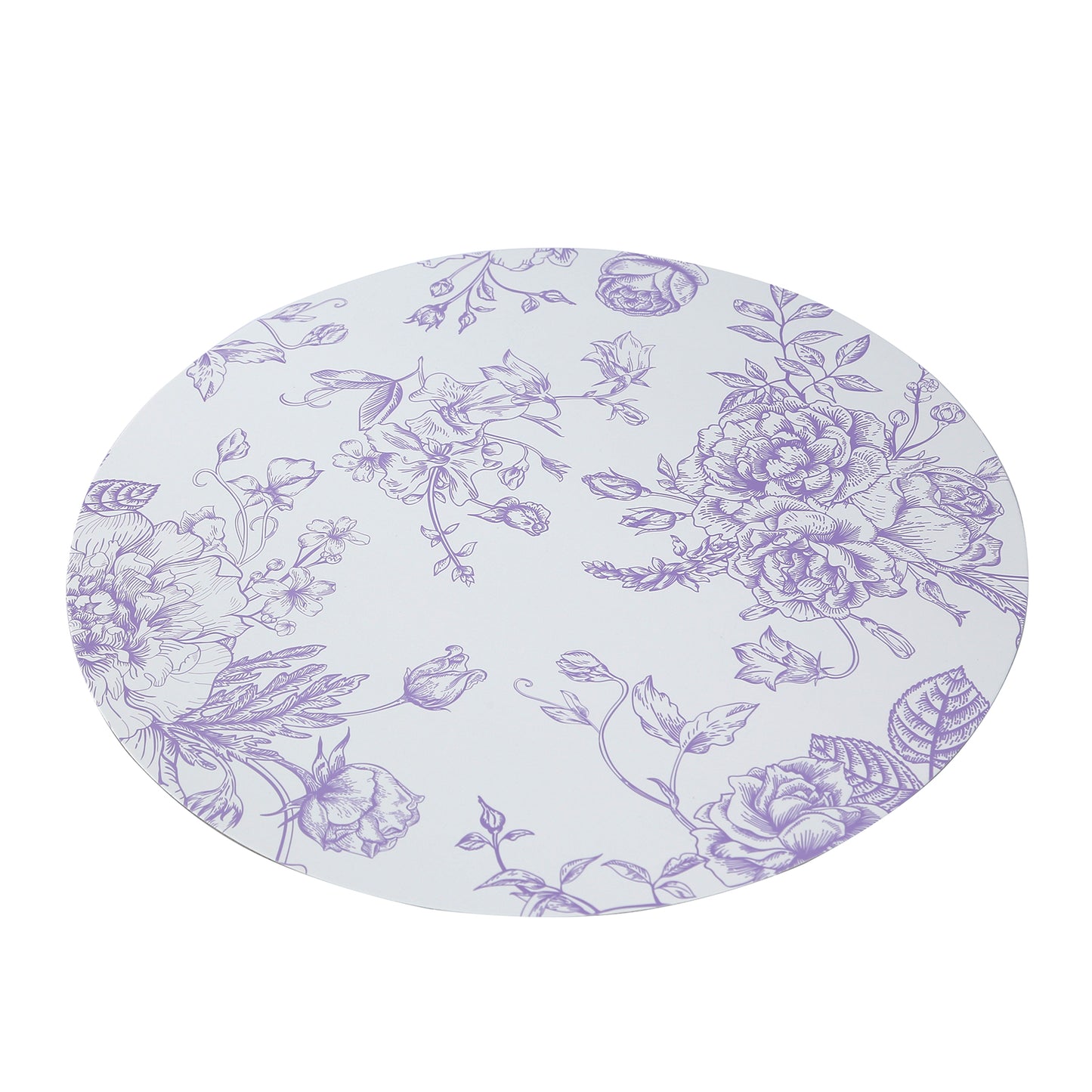10 Pack 13" Disposable Placemats in French Toile Floral Pattern, Matte Lavender and White Cardboard Paper Charger Plates
