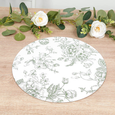 Matte Sage Green and White French Toile Disposable Placemats Matte Sage Green and White French Toile Disposable Placemats