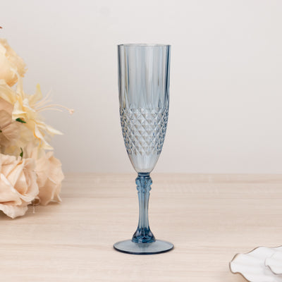 Raise A Toast With Dusty Blue Crystal Cut Plastic Champagne Glasses Raise A Toast With Dusty Blue Crystal Cut Plastic Champagne Glasses