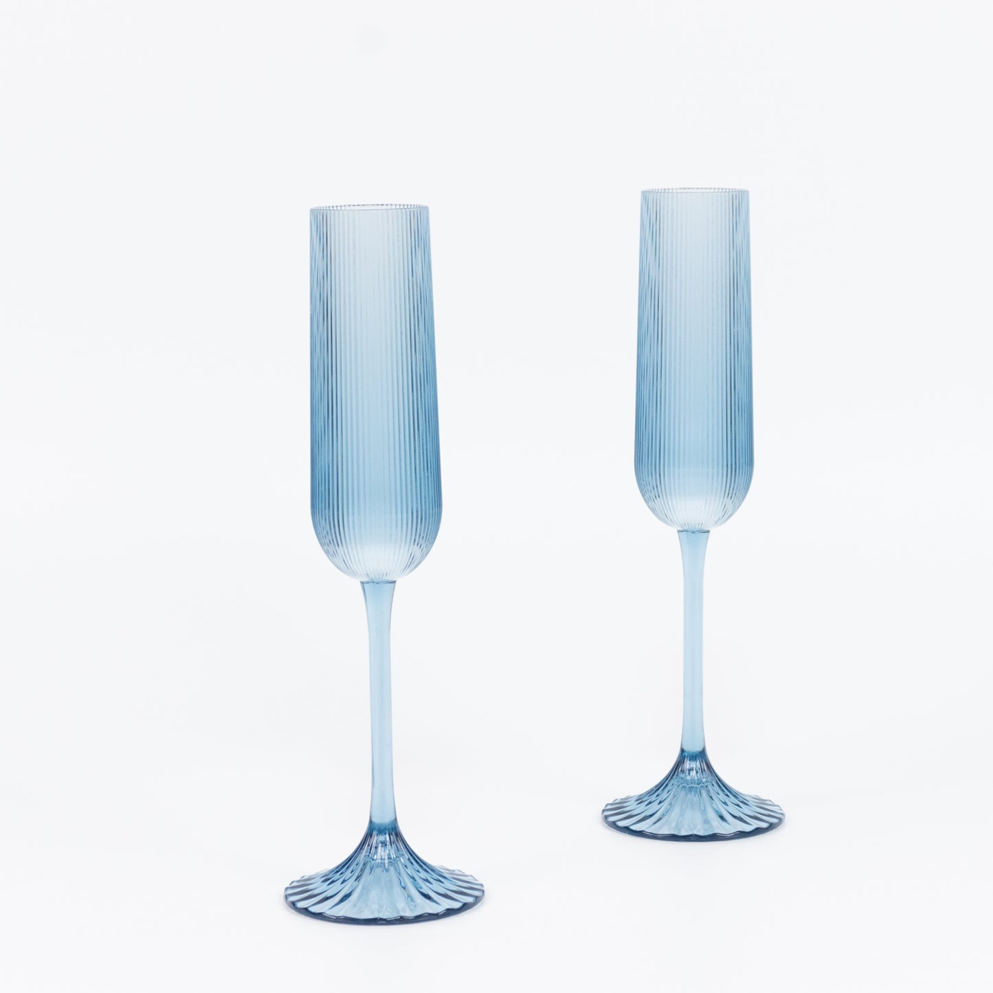 12 Pack 4oz Vintage Ribbed Champagne Flutes Transparent Dusty Blue – Disposable Plastic Toasting Gla