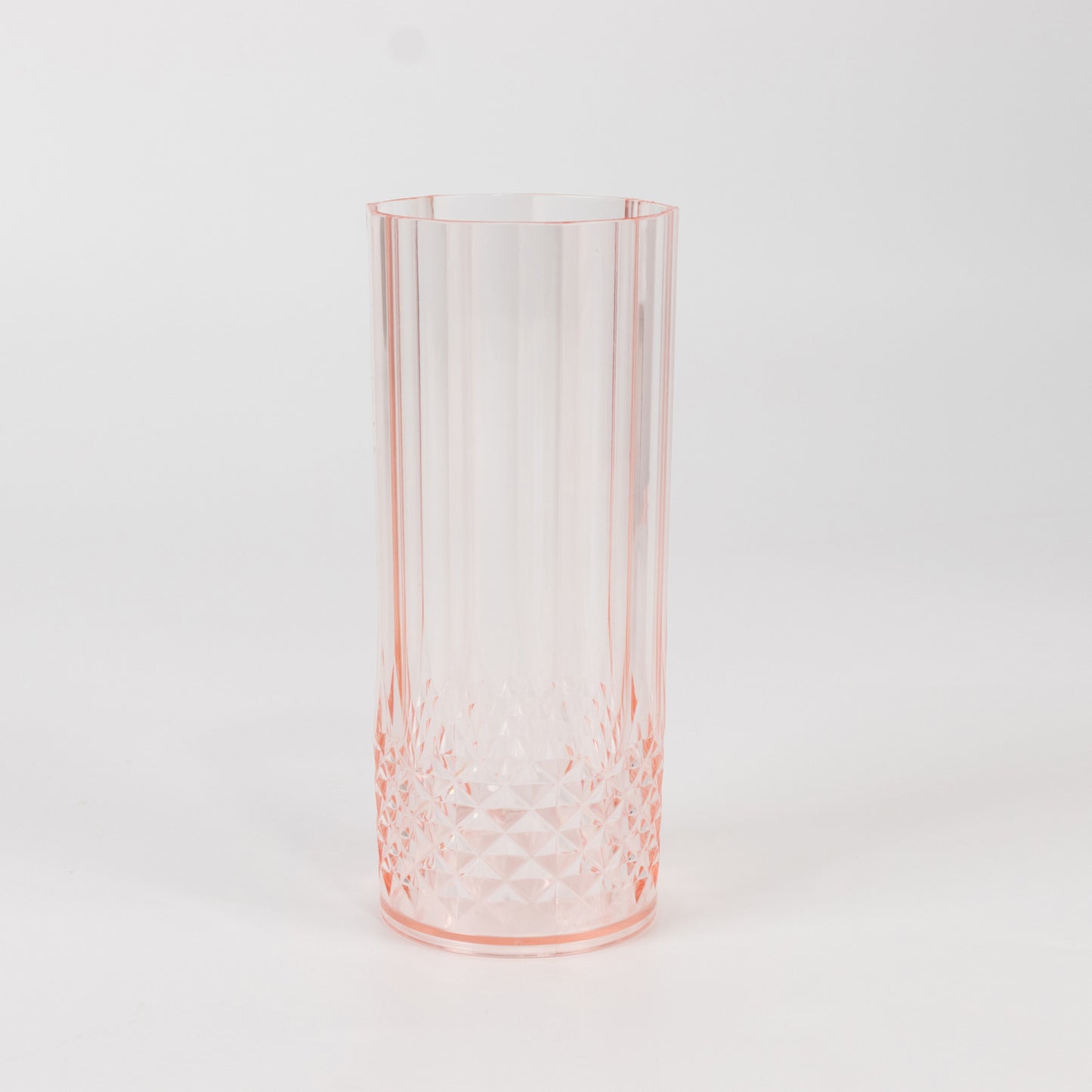 6 Pack 14oz Transparent Blush Crystal Cut Reusable Plastic Cocktail Tumbler Cups, Shatterproof Tall Highball Drink Glasses