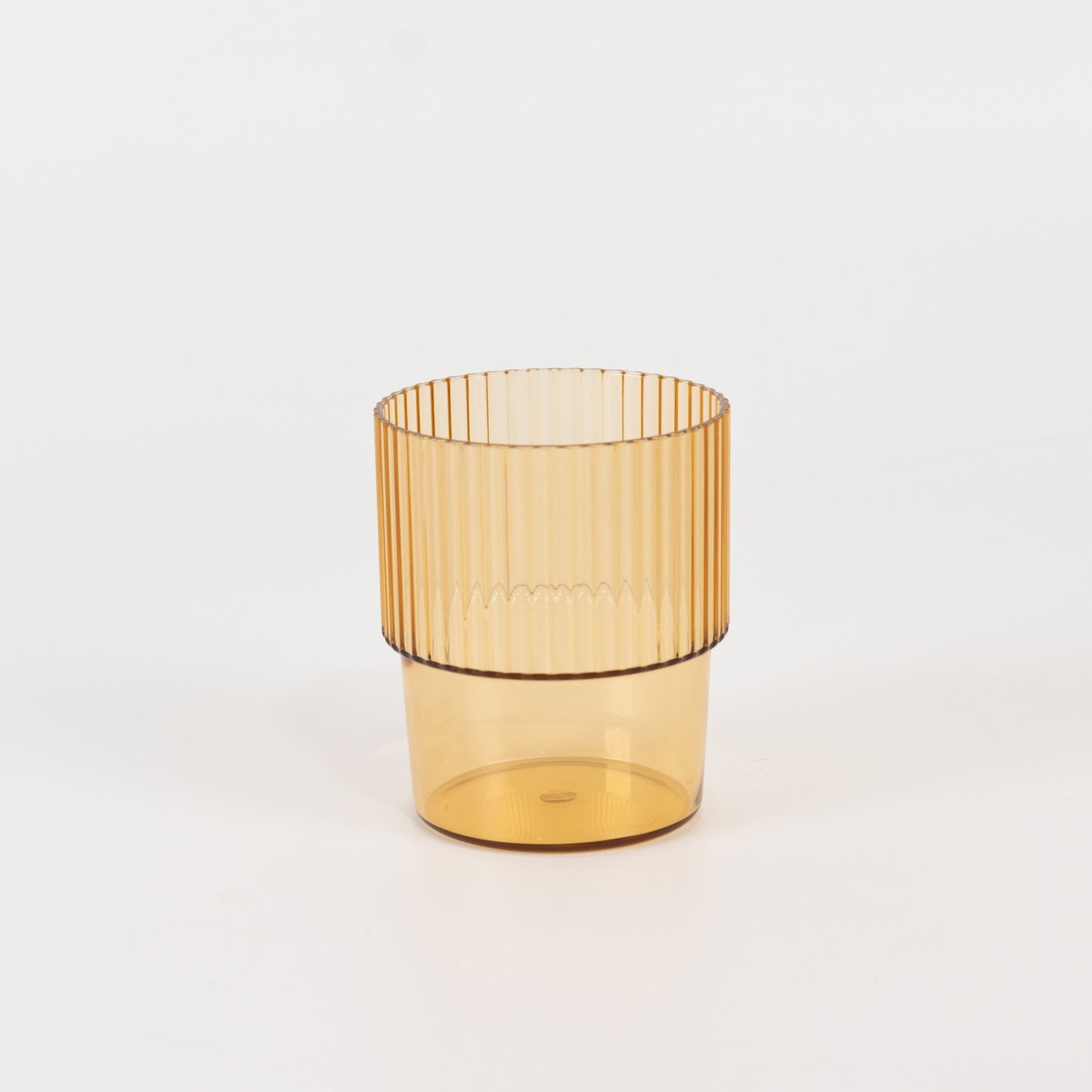 12 Pack Amber Gold Stackable Ribbed Reusable Plastic Tumblers, 7oz Shatterproof Short Drinking Glasses