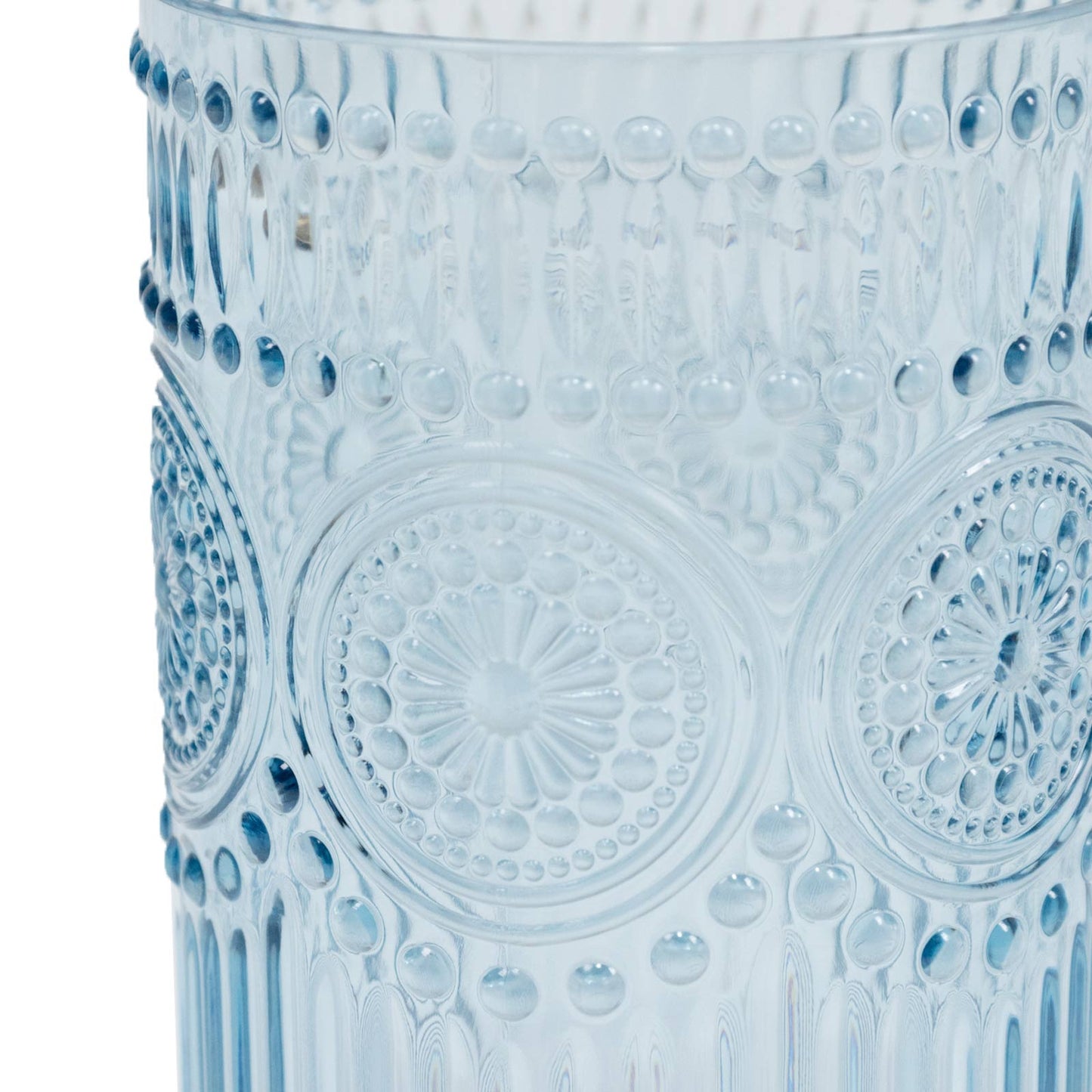 12 Pack 16oz Plastic Tumblers - Dusty Blue Vintage Highball Glasses, Reusable Shatterproof with Embo