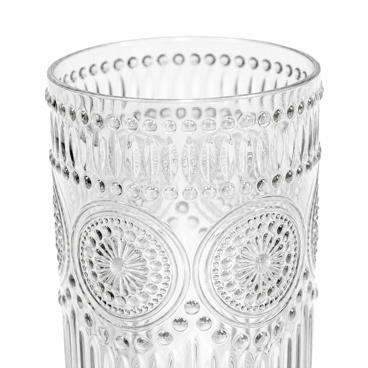 12 Pack 16oz Plastic Tumblers - Clear Vintage Highball Glasses, Reusable Shatterproof with Embossed
