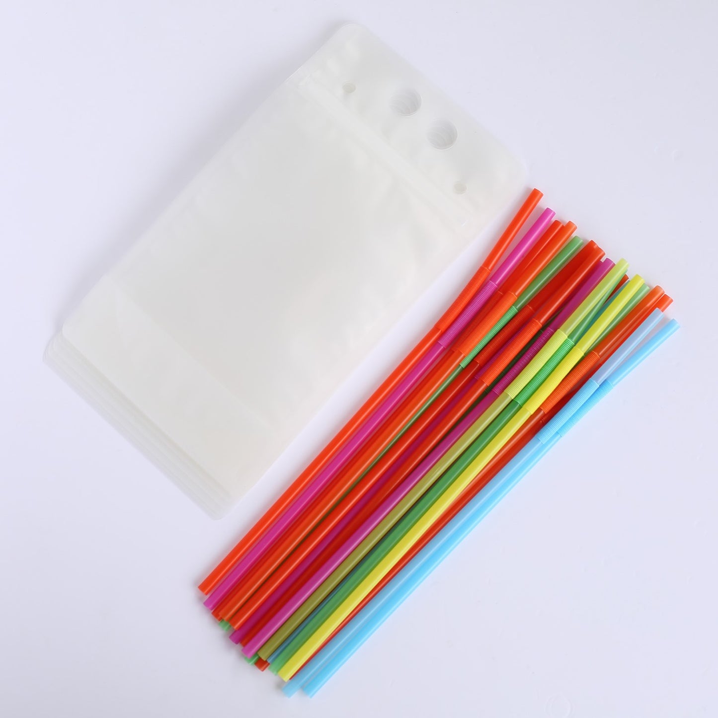 50 Pack Translucent Stand-Up Plastic Smoothie Drink Bags with Straws, 12oz Reusable Hand-Held Zipper Juice Pouches