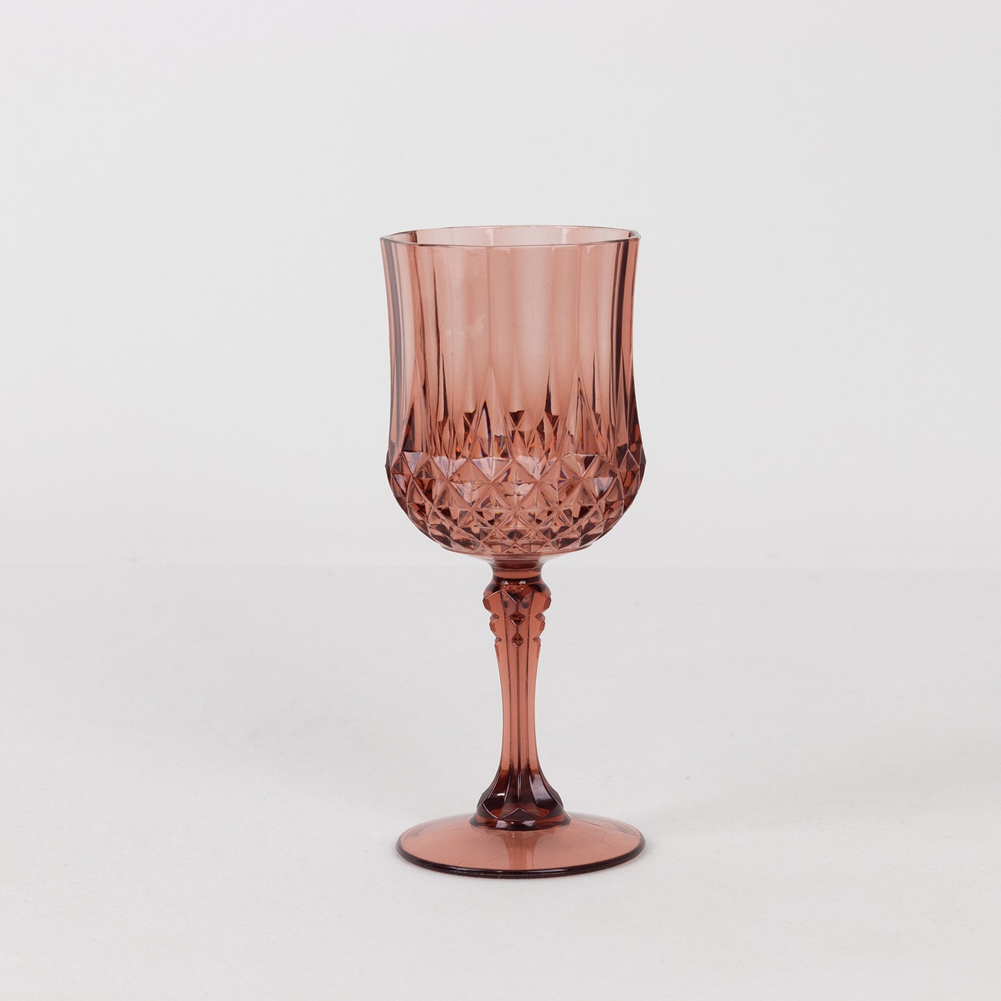 Dusty rose shatterproof cocktail goblet, 8oz reusable plastic glass.