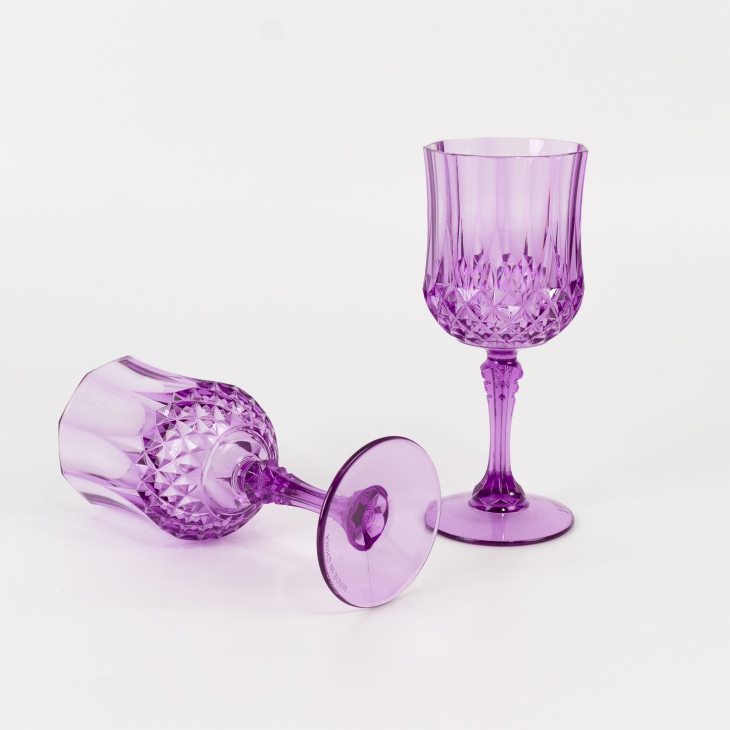 8oz purple crystal cut reusable plastic cocktail goblets, shatterproof wine glasses.