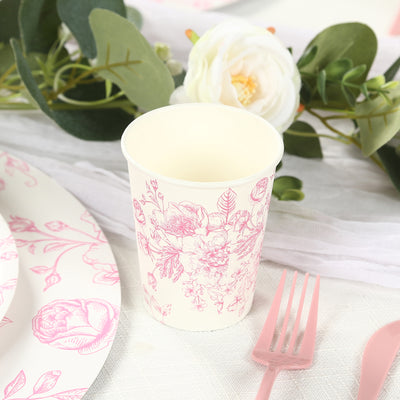 24 Pack French Toile Paper Cups – White Pink 24 Pack French Toile Paper Cups – White Pink