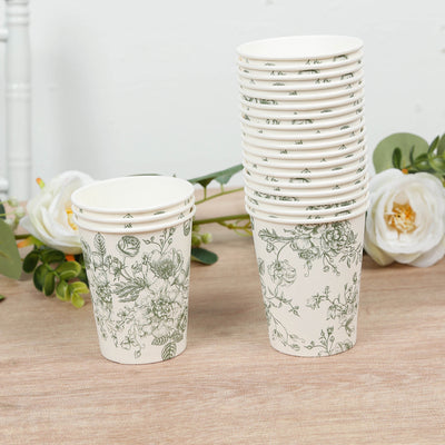 Sage Green French Toile Paper Cups 9oz Sage Green French Toile Paper Cups 9oz
