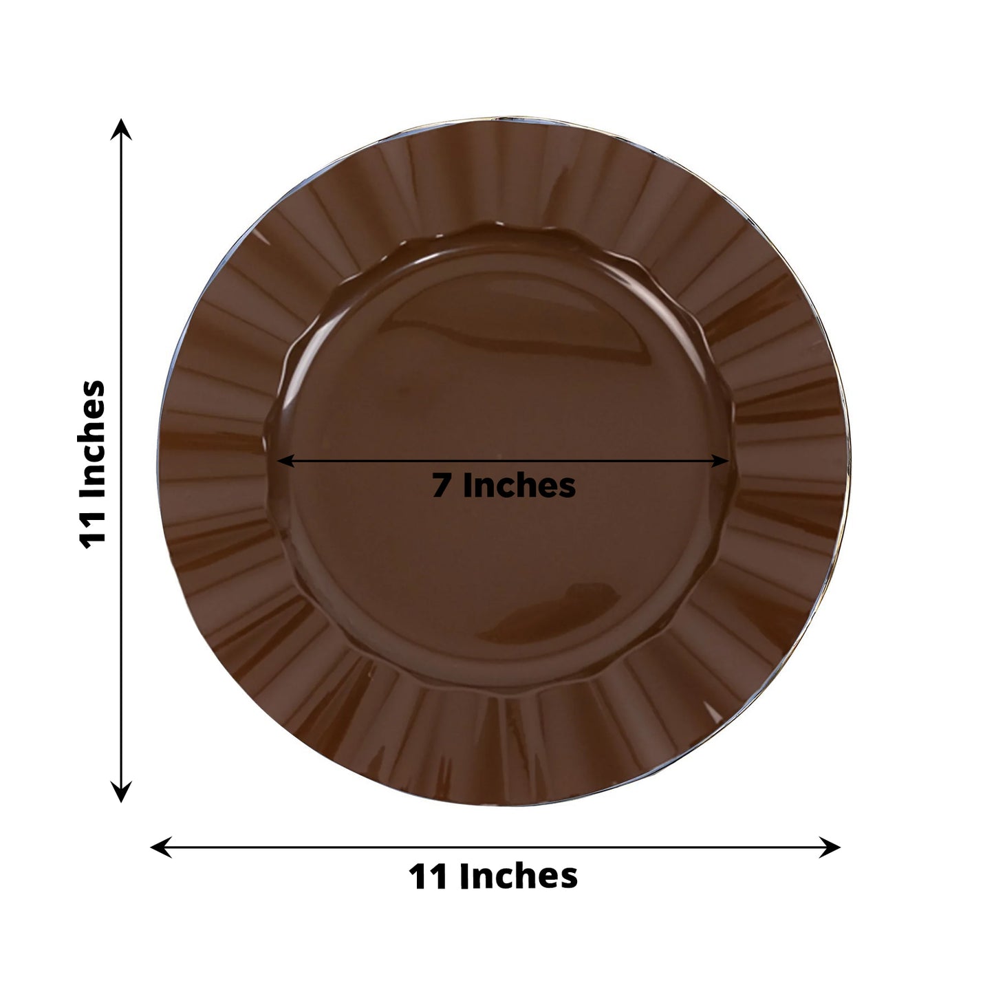 10 Pack 11" Cinnamon Brown Heavy Duty Large Disposable Dinner Plates with Gold Ruffled Rim, Hard Plastic Disposable Round Dinnerware