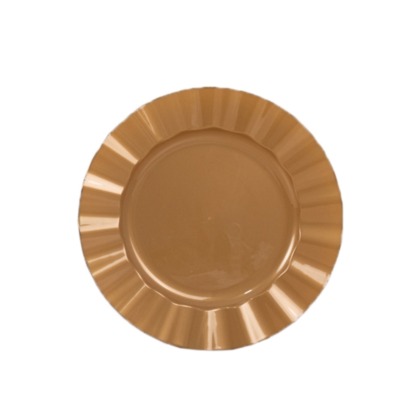 10 Pack 11" Gold Disposable Dinner Plates With Ruffled Rim, Round Plastic Party Plates