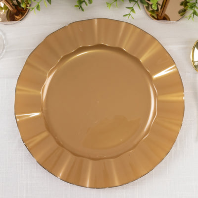 Decorative Gold Plastic Dinner Plates with Ruffled Rim Decorative Gold Plastic Dinner Plates with Ruffled Rim