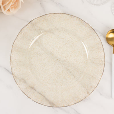Sophisticated Gold Glitter Plastic Dinner Plates with Gold Ruffled Rim Sophisticated Gold Glitter Plastic Dinner Plates with Gold Ruffled Rim