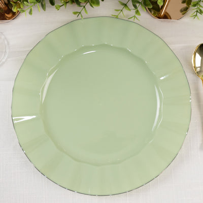 Elegant Sage Green Plastic Dinner Plates with Gold Ruffled Rim Elegant Sage Green Plastic Dinner Plates with Gold Ruffled Rim