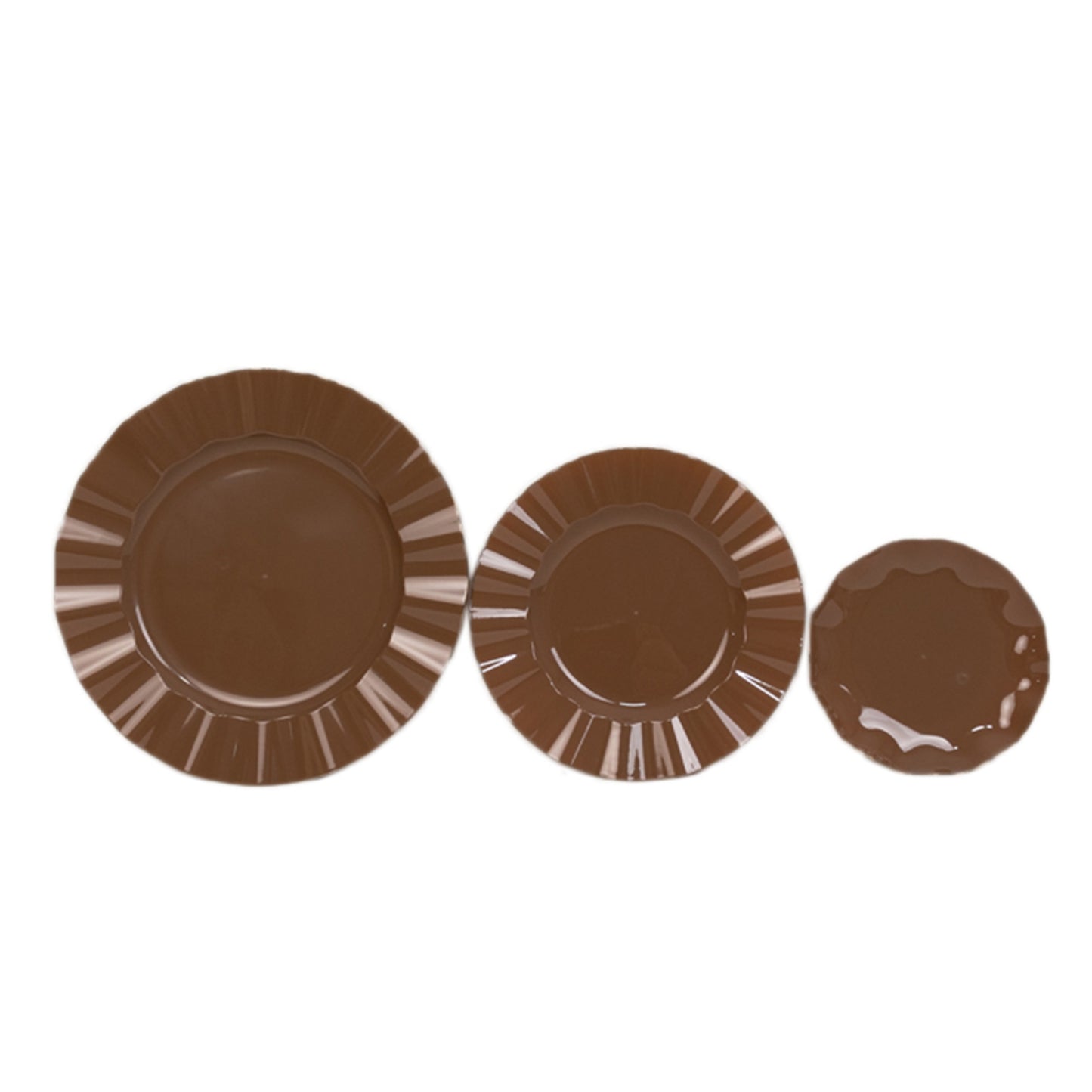 10 Pack 6" Heavy Duty Disposable Salad Plates with Gold Ruffled Rim, Coffee Brown Disposable Round Dinnerware
