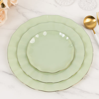 Heavy Duty Sage Green Dessert Plates with Gold Ruffled Rim Heavy Duty Sage Green Dessert Plates with Gold Ruffled Rim