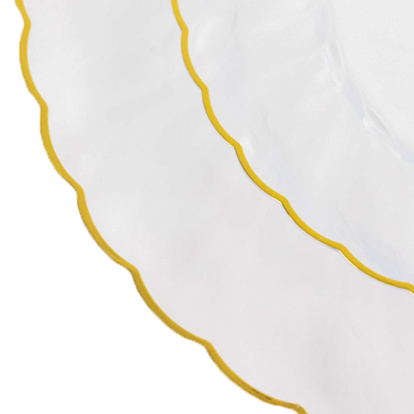 10 Pack Clear Plastic Dinner Plates, 10" Round Disposable Party Plates with Gold Flair Rim