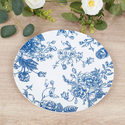 Blue & White French Toile Plastic Party Plates for Stylish Dining Blue & White French Toile Plastic Party Plates for Stylish Dining