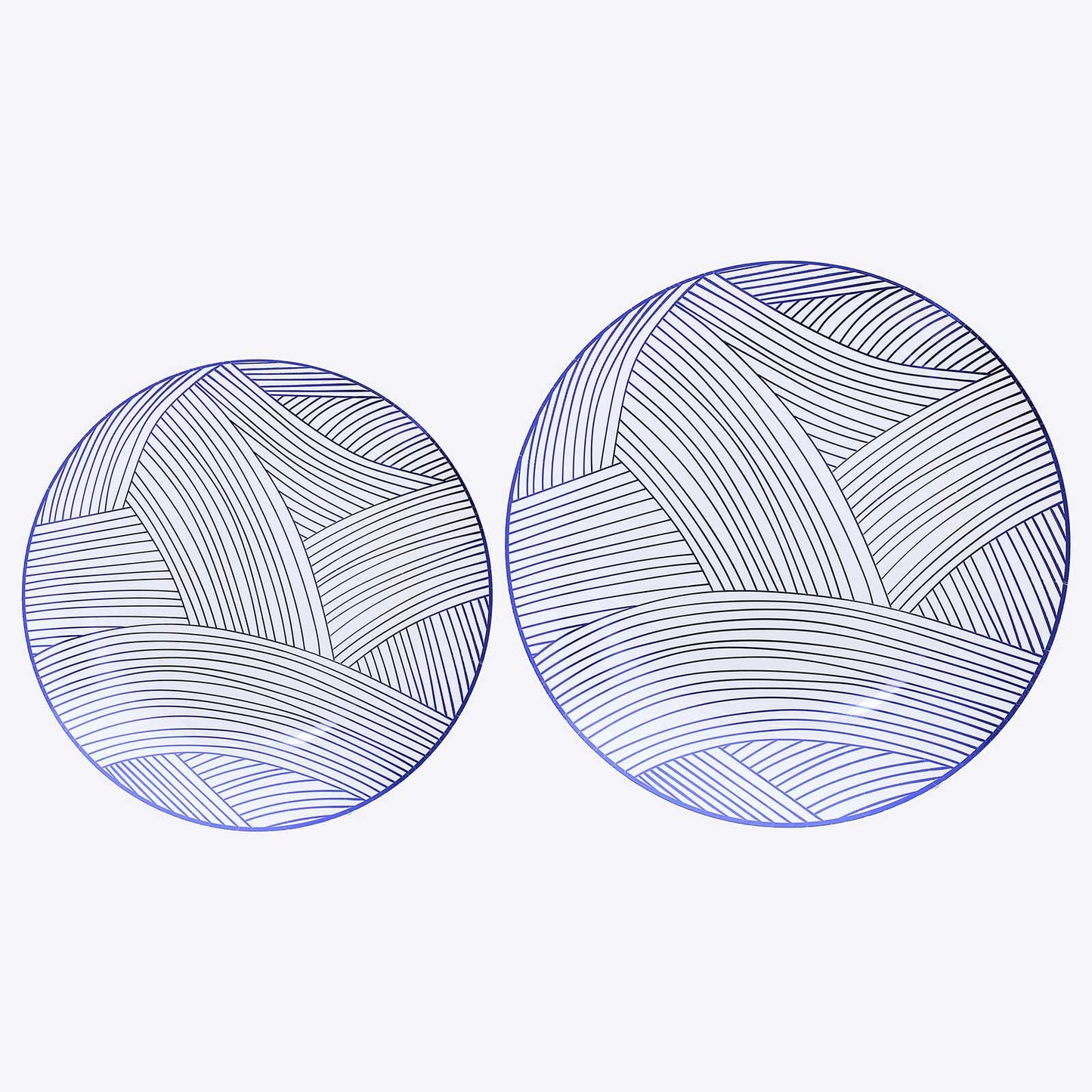 10 Pack White Blue Wave Brush Stroked Disposable Party Plates, Round Plastic Dinner Plates - 10"