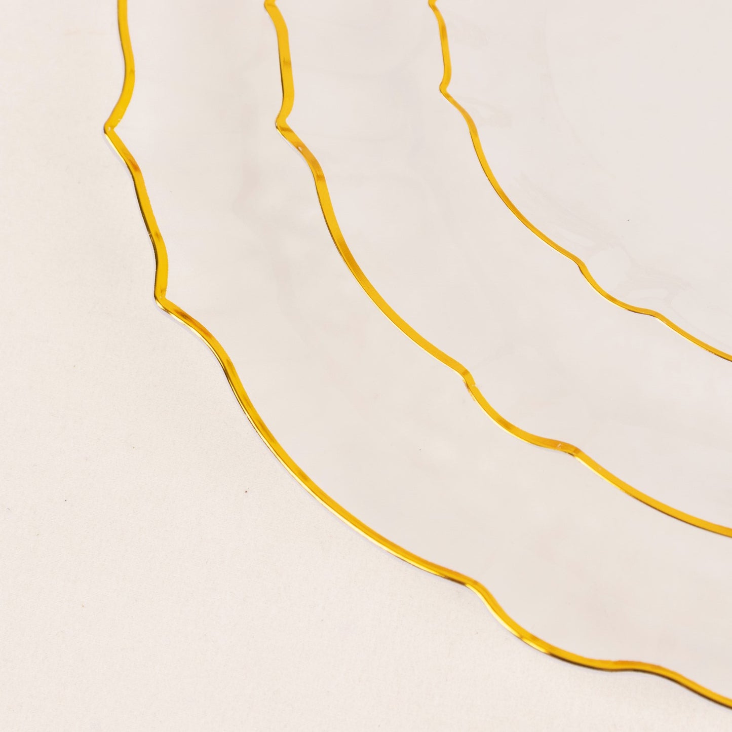 10-Pack Plastic 7" Round Dessert Appetizer Plates in Clear Sunflower with Gold Scalloped Rim - Disposable Salad Plates for Classy Events & Banquets