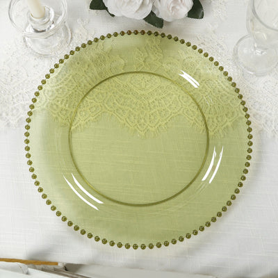 Transparent Dusty Sage Beaded Rim Dinner Plates Transparent Dusty Sage Beaded Rim Dinner Plates