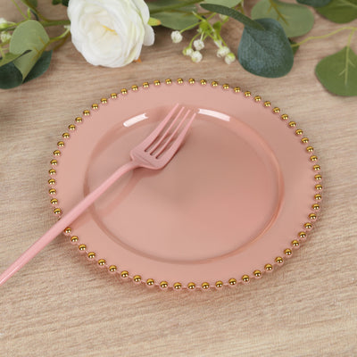 Dusty Rose Dessert Plates with Gold Beaded Rim Dusty Rose Dessert Plates with Gold Beaded Rim