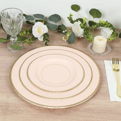 Disposable Appetizer Salad Plates 8" - Blush Sunray Design with Gold Rim Disposable Appetizer Salad Plates 8" - Blush Sunray Design with Gold Rim