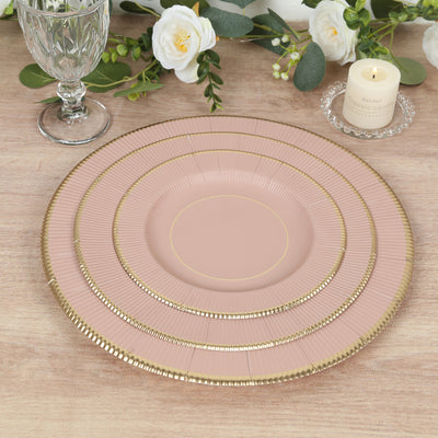 Disposable Appetizer Salad Plates 8" - Dusty Rose Sunray Design with Gold Rim Disposable Appetizer Salad Plates 8" - Dusty Rose Sunray Design with Gold Rim