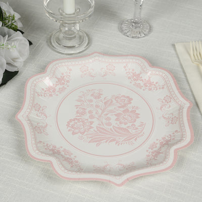 Decorative Damask Floral Print White Pink Paper Dessert Plates Decorative Damask Floral Print White Pink Paper Dessert Plates