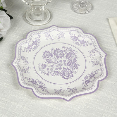 Decorative Damask Floral Print White Lavender Lilac Paper Dessert Plates Decorative Damask Floral Print White Lavender Lilac Paper Dessert Plates