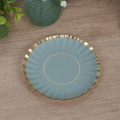 Elevate Your Event with Elegant Dusty Blue/Gold Scalloped Rim Dessert Plates Elevate Your Event with Elegant Dusty Blue/Gold Scalloped Rim Dessert Plates