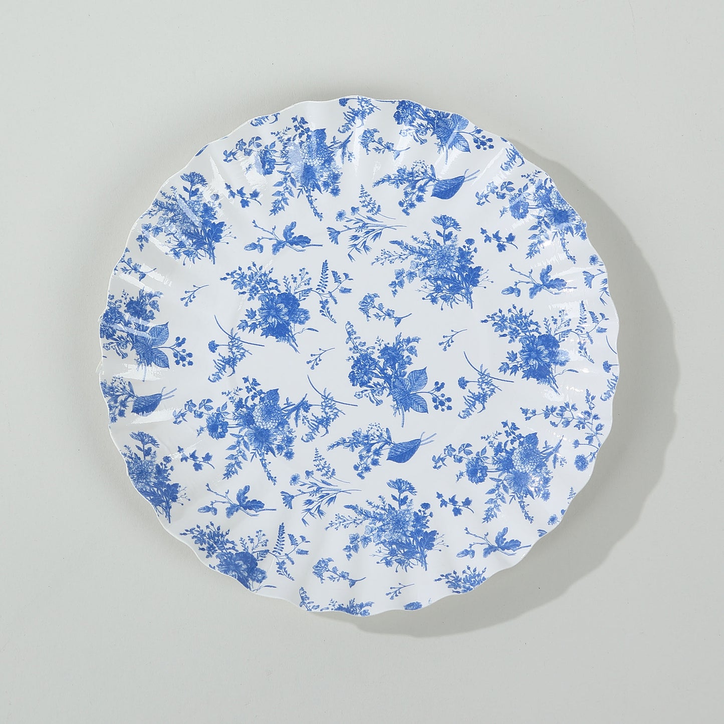 100 Pack White Blue French Toile Mini Party Plates with Scalloped Rim, 3.5" Disposable Round Tapas Paper Dessert Plates - 250 GSM