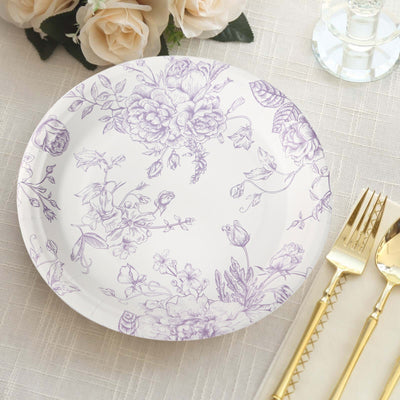 White Lavender French Toile Disposable Dinner Plates - 9" White Lavender French Toile Disposable Dinner Plates - 9"