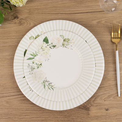 Delicate White Sage Green Dessert Plates with Floral Lined Rim Delicate White Sage Green Dessert Plates with Floral Lined Rim