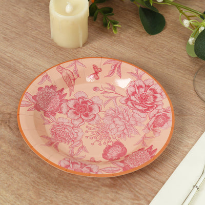 Charming Dusty Rose Spring Floral Paper Plates with Gold Rim Charming Dusty Rose Spring Floral Paper Plates with Gold Rim