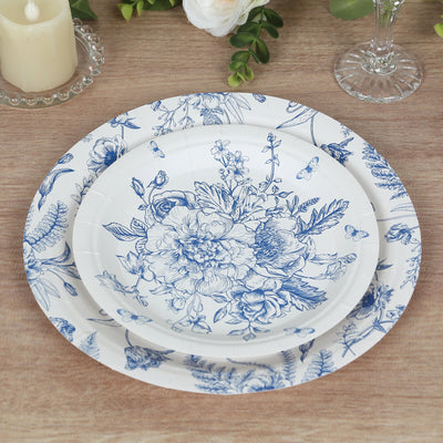 Vintage White Blue Floral Paper Plates with French Toile Pattern Vintage White Blue Floral Paper Plates with French Toile Pattern