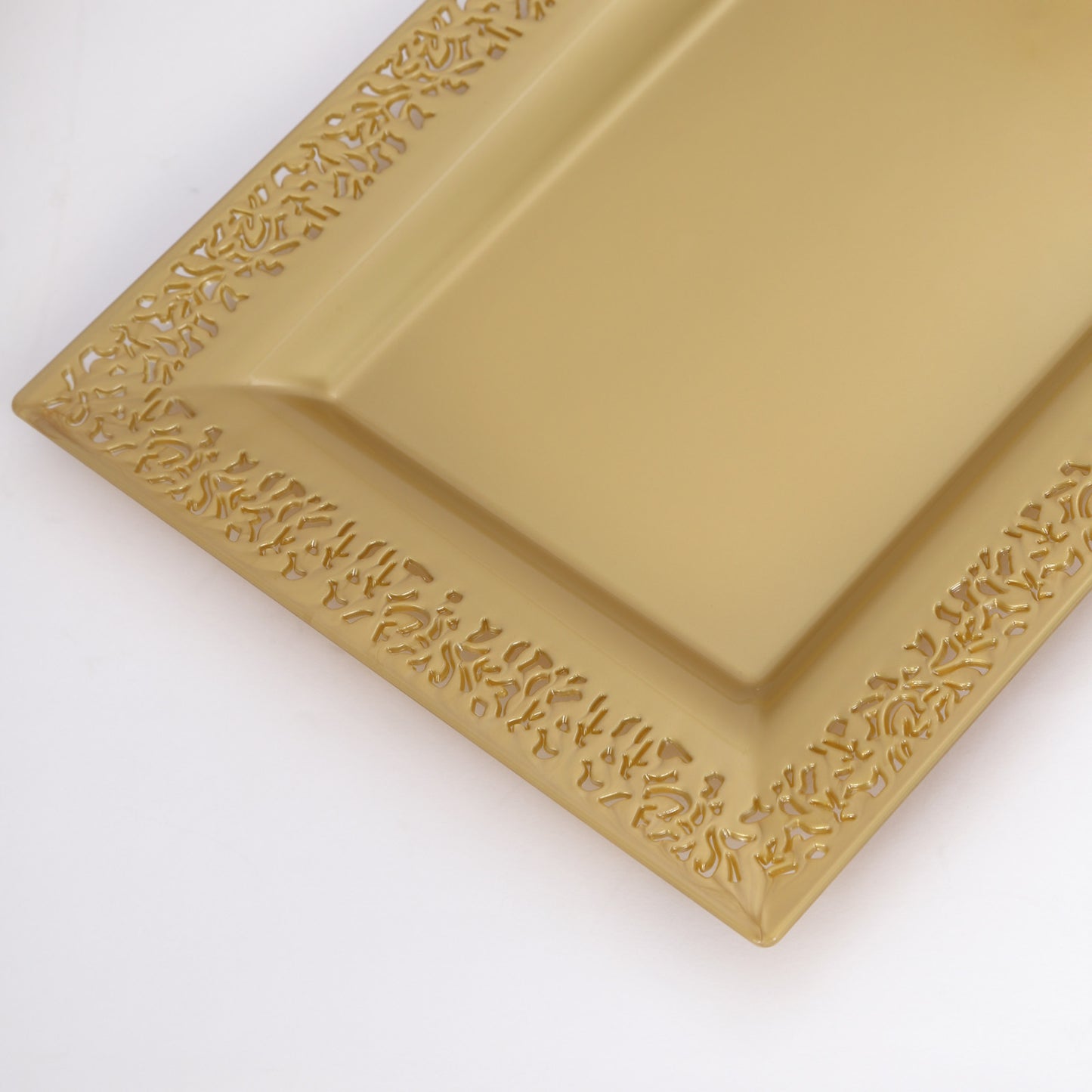 4 Pack | 14" Gold Lace Print Rectangular Plastic Serving Trays, Decorative Coffee Table Trays